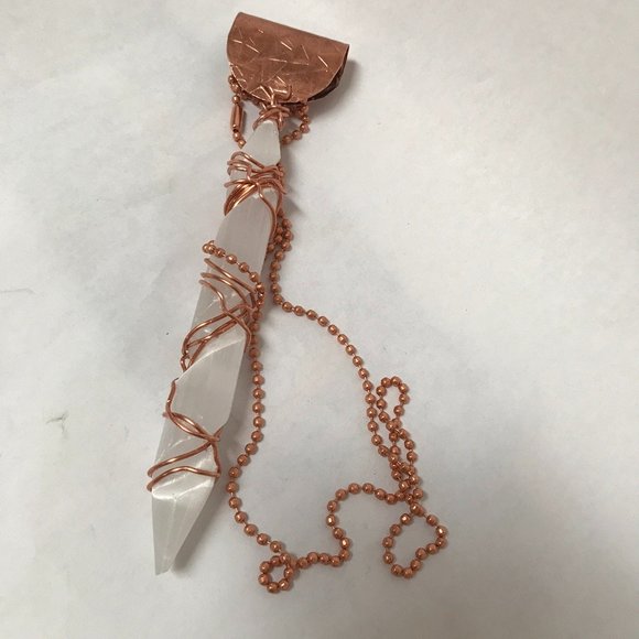 Selenite Healing Wand Pendant Pendulum LONG Reiki Crystal Necklace Shamanic - Picture 6 of 9